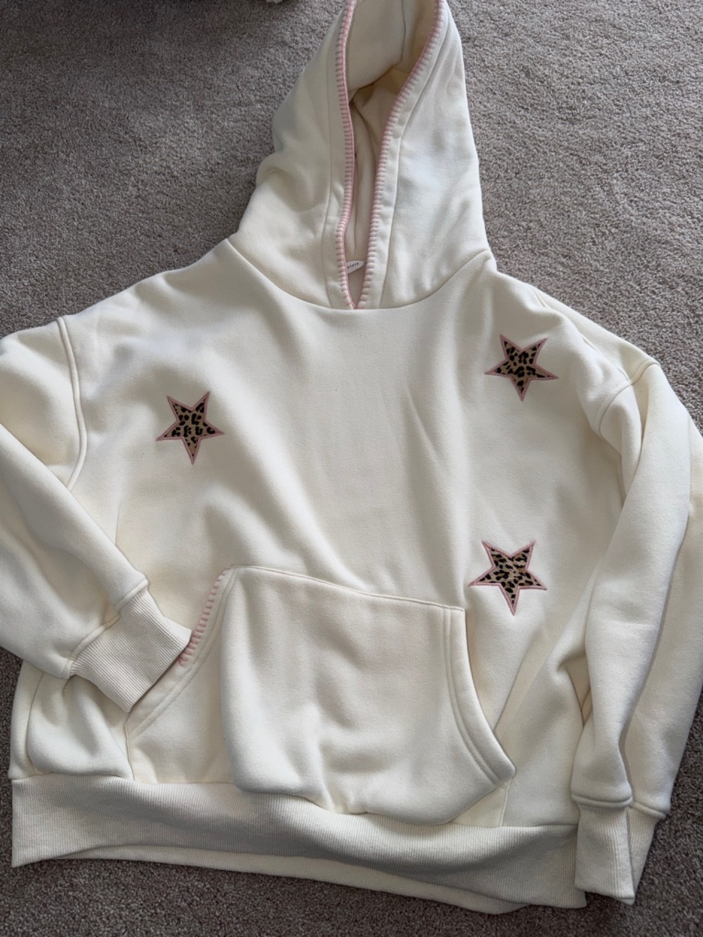 Altar'd State Cream Hoodie with Pink Trim Detail